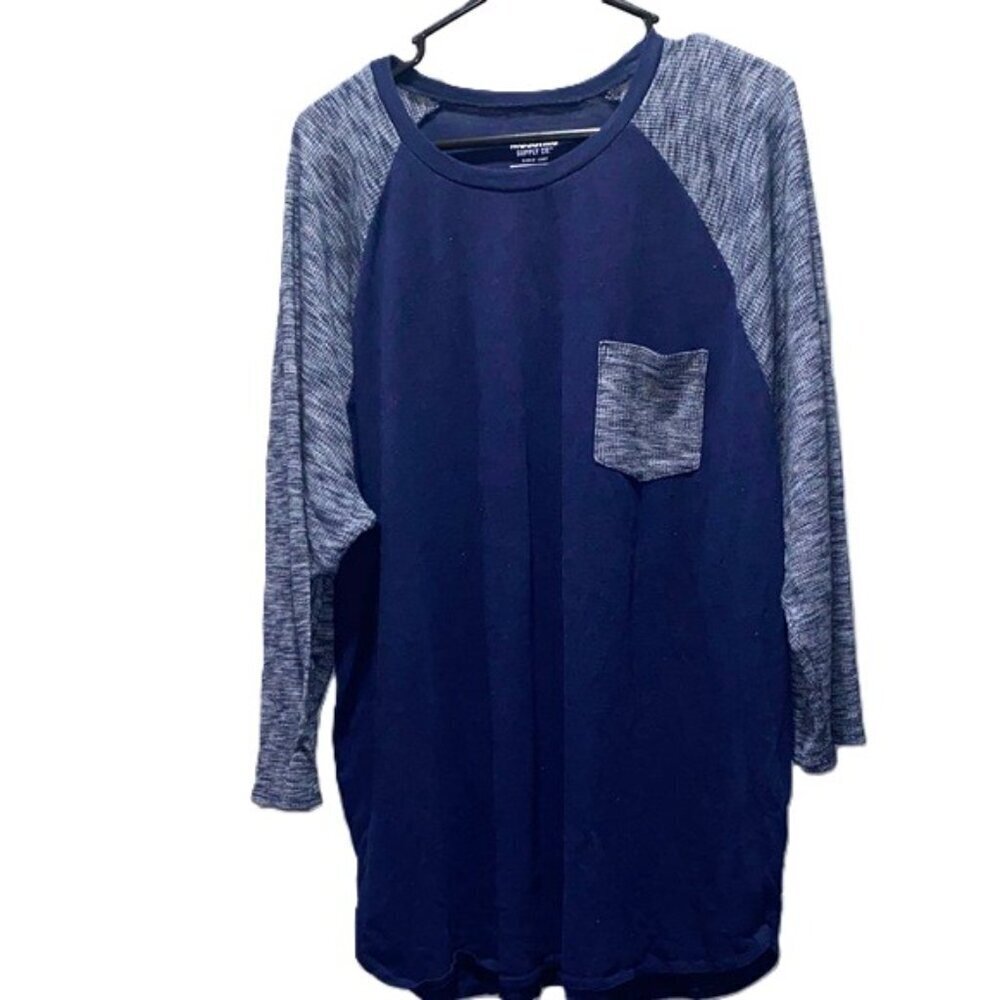 Mossimo Navy Raglan Tee Long Sleeve Pocket Colorblock Casual Top XXL Y2k